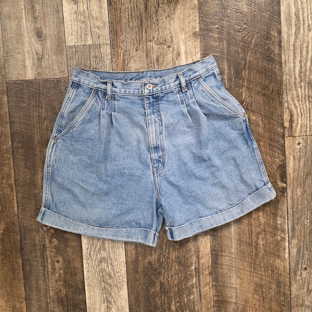 31.5 Waist Vintage Bill Blass Denim Mom Shorts High Rise Light Wash Cuffed 90s
